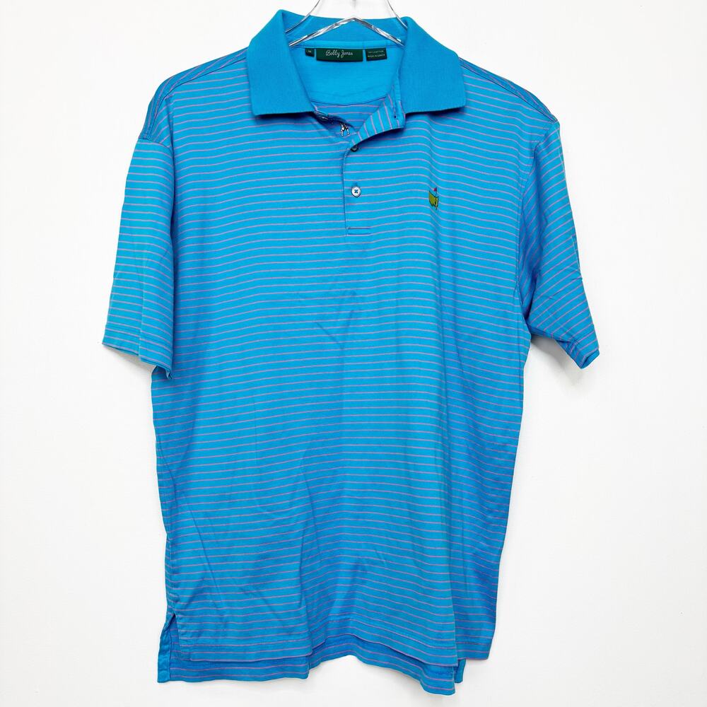 Bobby Jones Masters Blue and Pink Striped 100% Cotton Golf Polo in size medium.